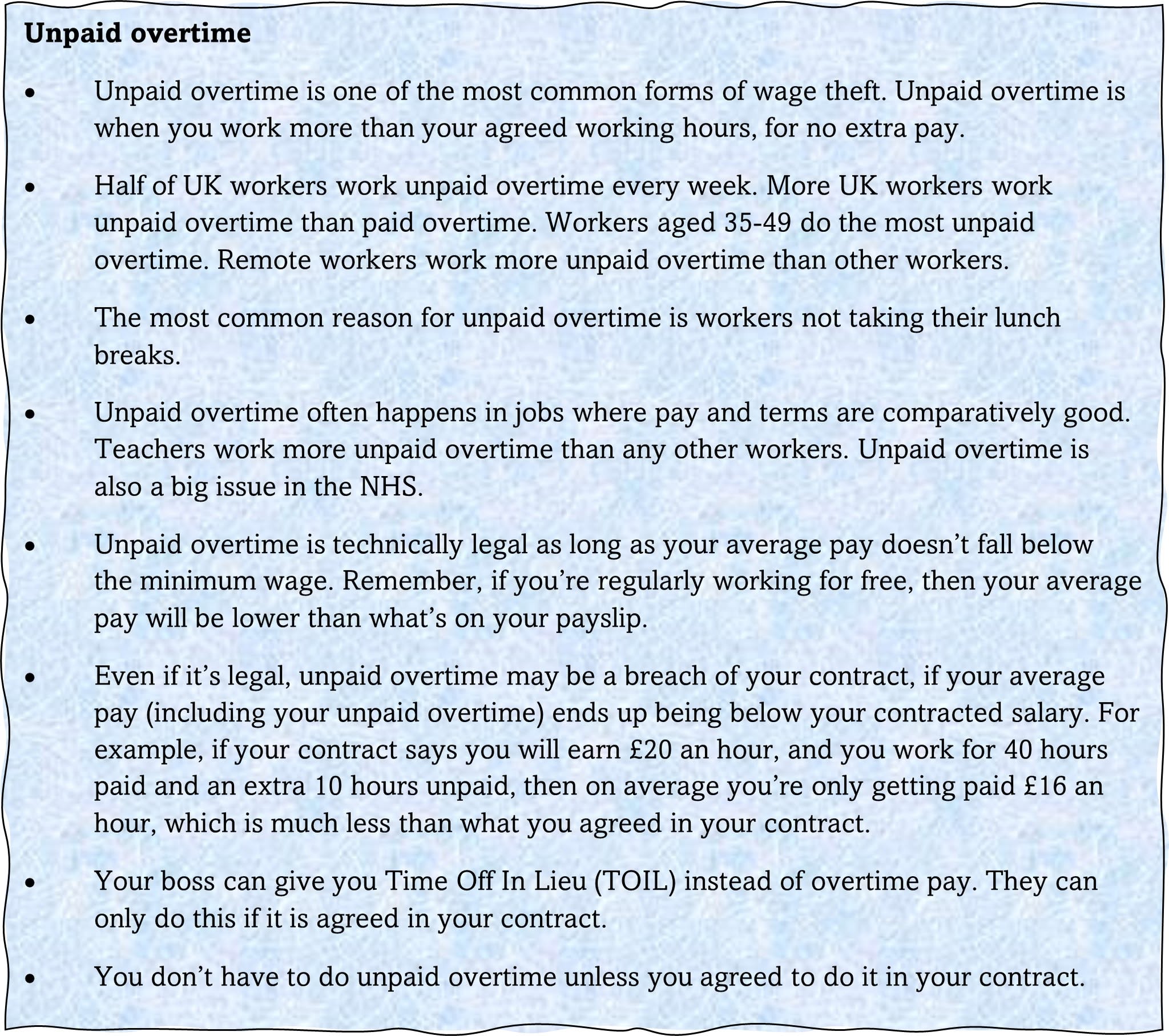 Unpaid overtime