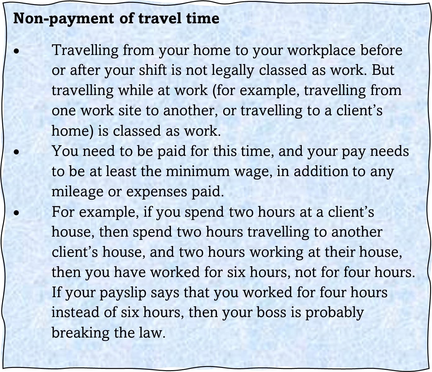 Non-payment of travel time