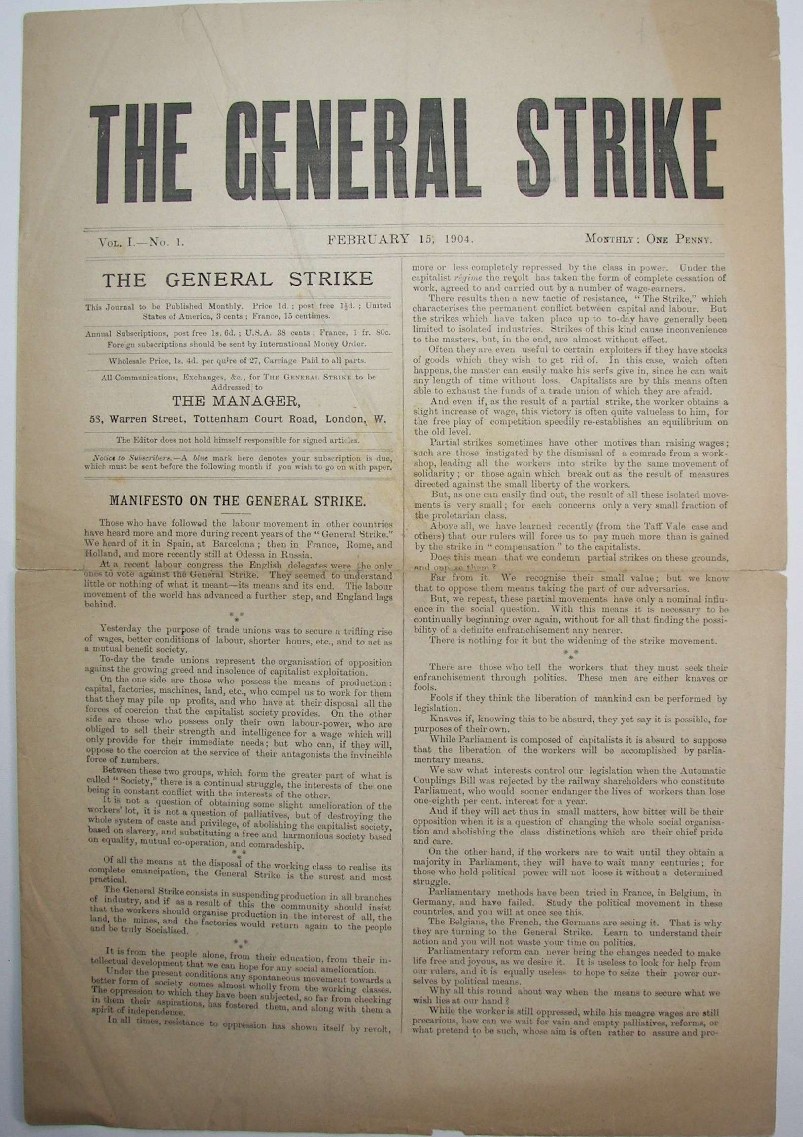 The General Strike - vol 1 no 1 (Sam Mainwaring, 15 Feb 1904)